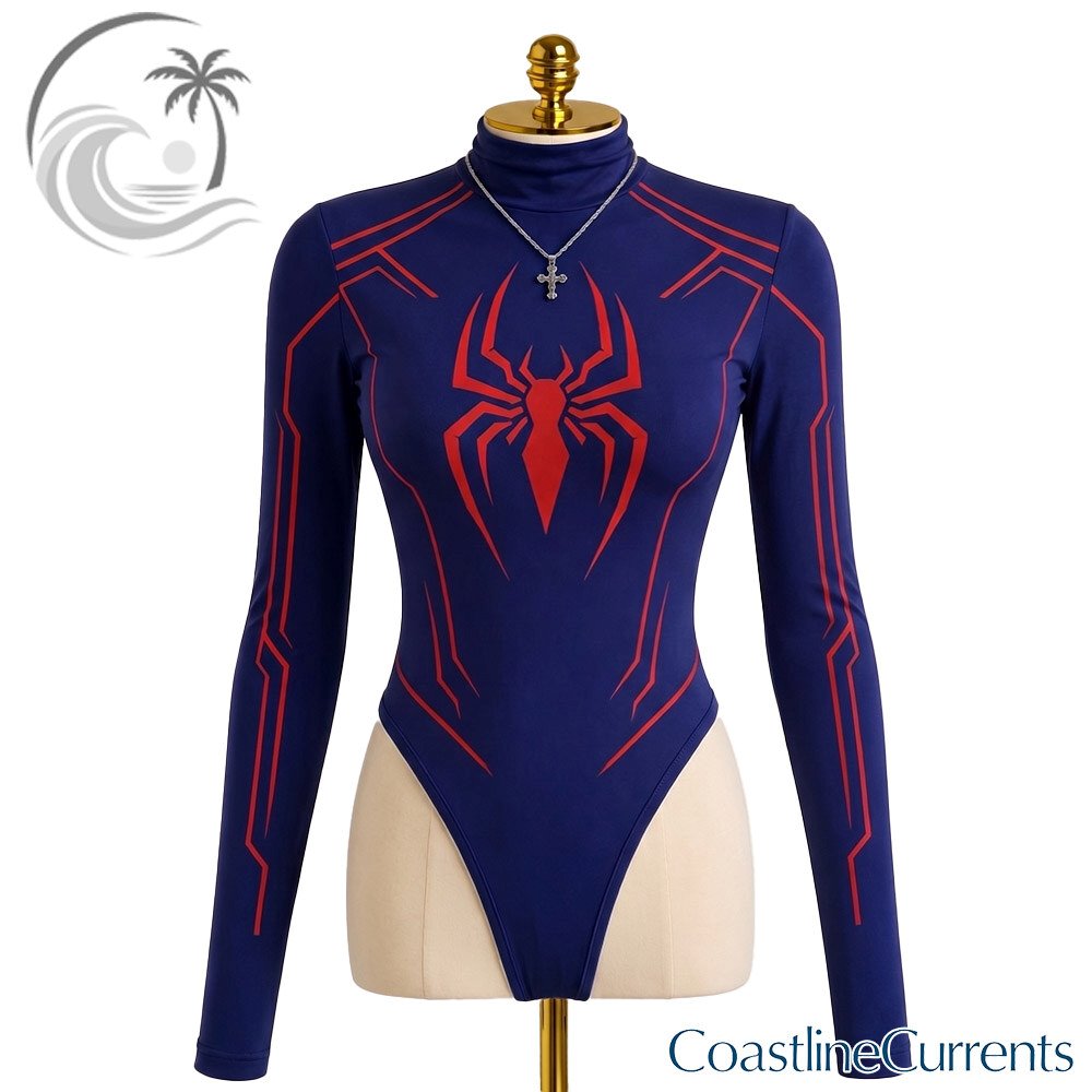 Spider-Man Blue Long Sleeve Mock Neck Bodysuit | Women Cosplay Outfit 3 Spider-Man Blue Long Sleeve Mock Neck Bodysuit | Women Cosplay Outfit