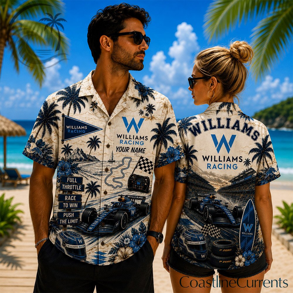 Williams Racing F1 Team Hawaiian Shirt | Button Up Tropical Beach Racing Fans