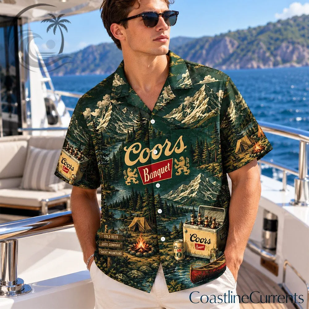 Coors Banquet Rocky Mountains Camping Concept Fan Hawaiian Shirt | Apparel
