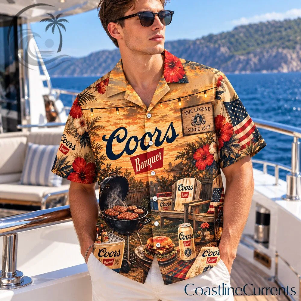 Coors Banquet Backyard BBQ American Flag Concept Fan Hawaiian Shirt | Apparel
