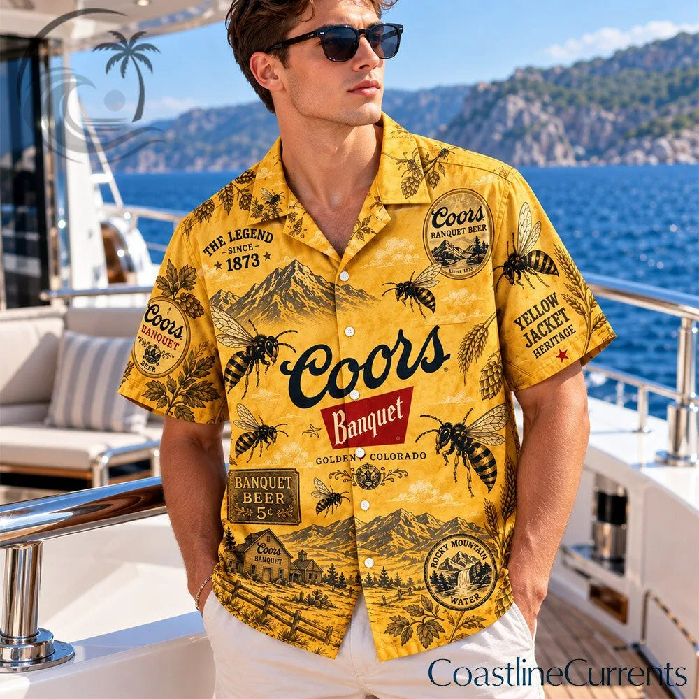 Coors Banquet Yellow Jacket Heritage Concept Fan Hawaiian Shirt | Apparel