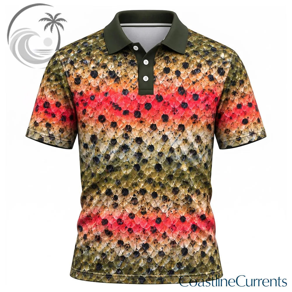 Trout Fish Scale Camo Fishing Polo Shirt for Anglers | Apparel 3 Trout Fish Scale Camo Fishing Polo Shirt for Anglers | Apparel