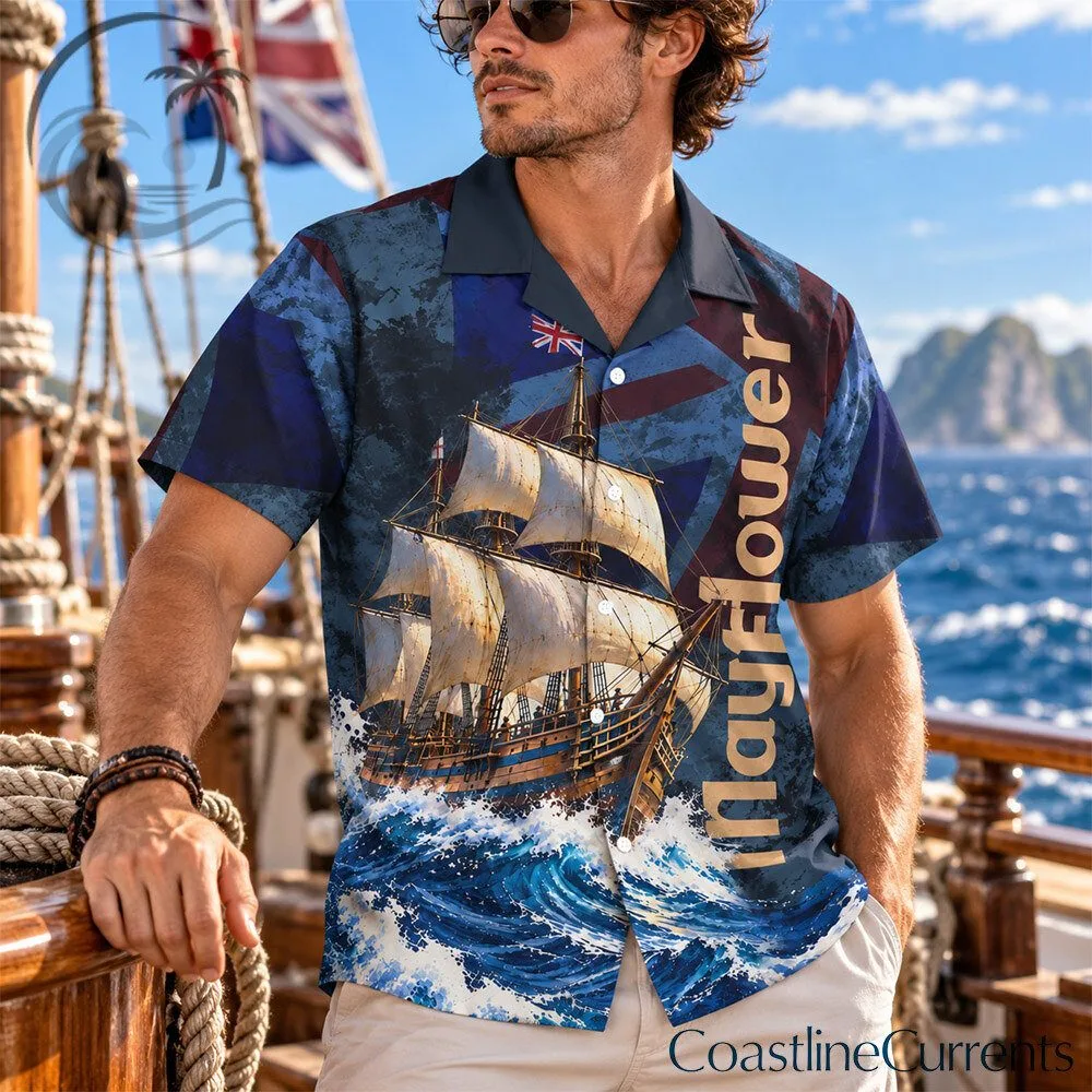 Mayflower 1620 Sailing Ship Ocean Waves Art Hawaiian Shirt | Apparel 4 Mayflower 1620 Sailing Ship Ocean Waves Art Hawaiian Shirt | Apparel