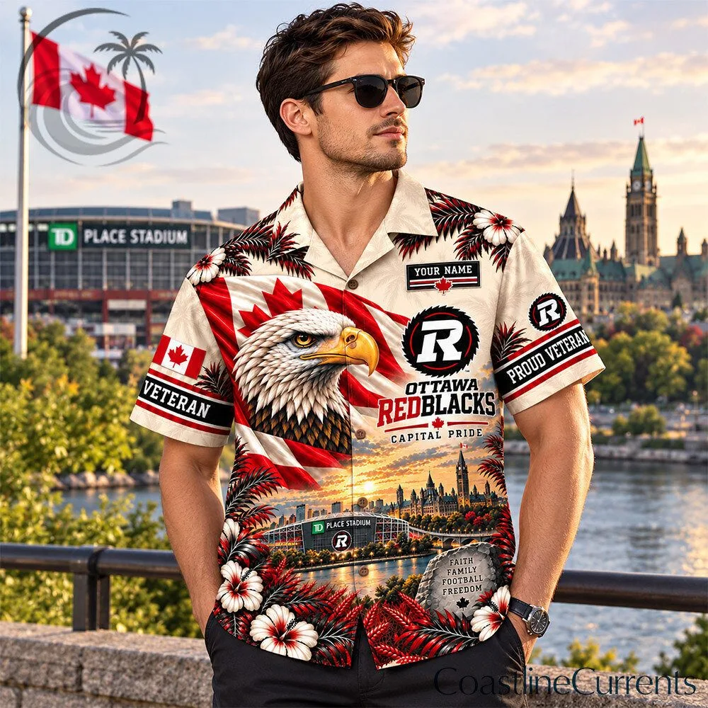 Ottawa Redblacks Canadian Veteran Custom Name Hawaiian Shirt | Apparel