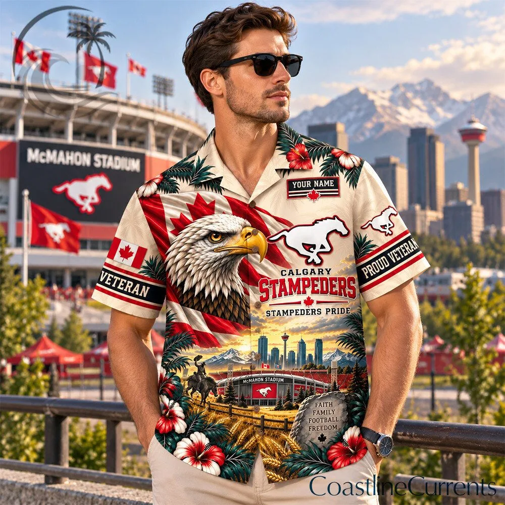 Calgary Stampeders Canadian Veteran Custom Name Hawaiian Shirt | Apparel