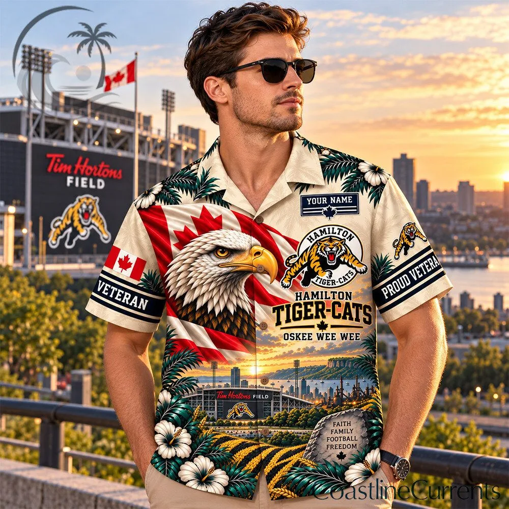 Hamilton Tiger Cats Canadian Veteran Custom Name Hawaiian Shirt | Apparel