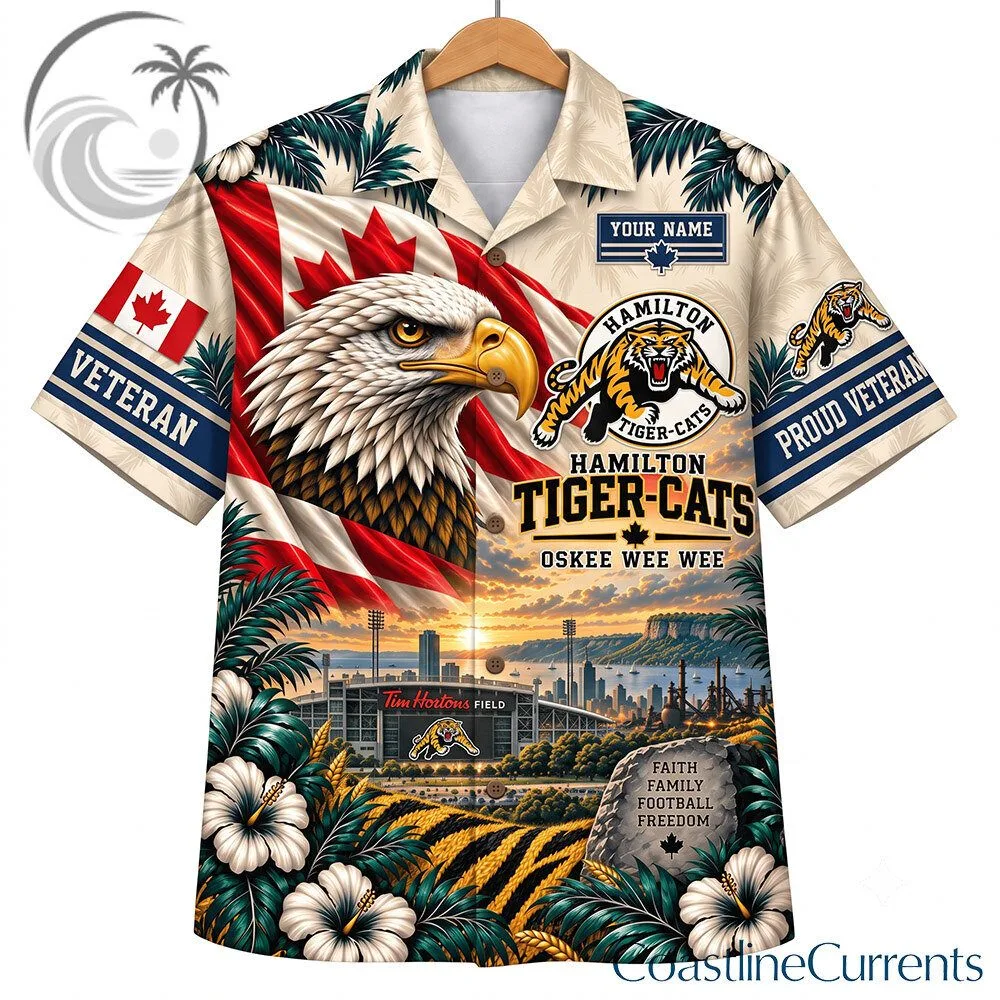 Hamilton Tiger Cats Canadian Veteran Custom Name Hawaiian Shirt | Apparel 3 Hamilton Tiger Cats Canadian Veteran Custom Name Hawaiian Shirt | Apparel