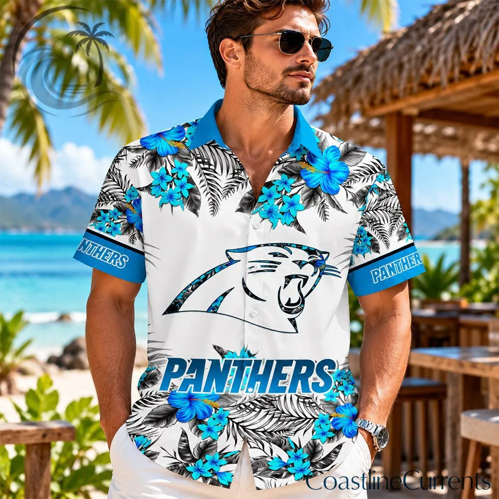 Carolina Panthers Blue Black Tropical Floral Hawaiian Shirt | Apparel