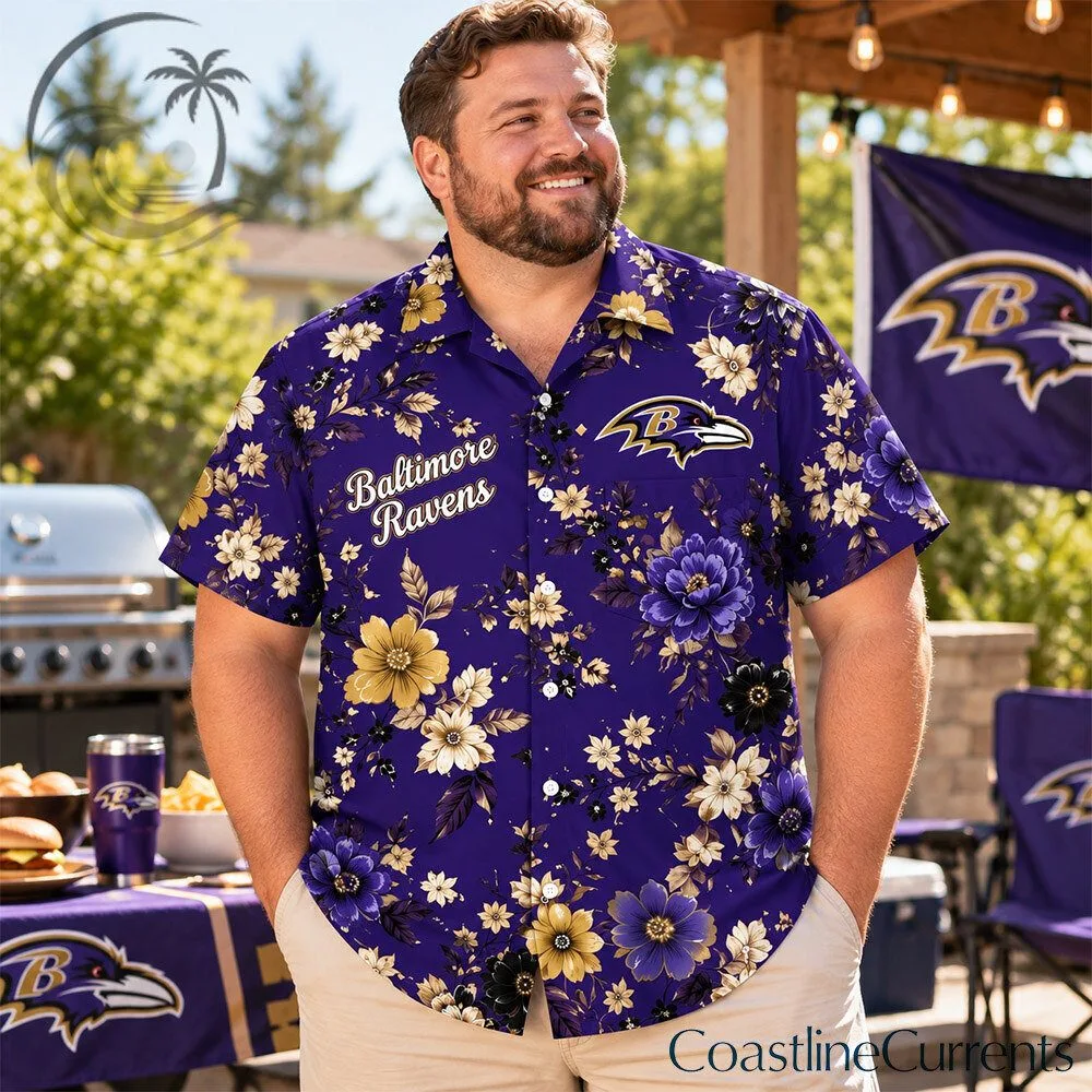 Baltimore Ravens NFL Purple Gold Floral Hawaiian Shirt | Apparel 2 Baltimore Ravens NFL Purple Gold Floral Hawaiian Shirt | Apparel