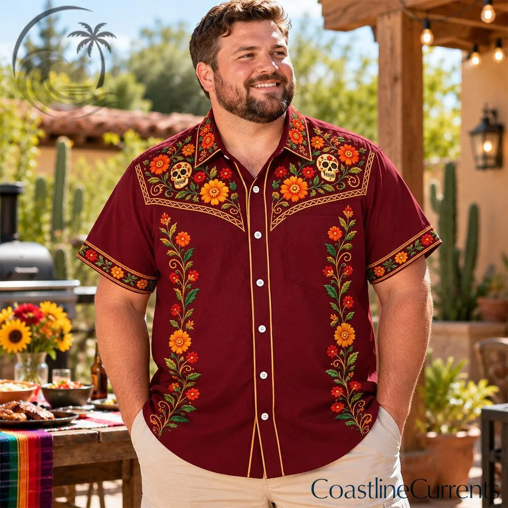 Dia de los Muertos Mexican Floral Embroidery Hawaiian Shirt | Apparel