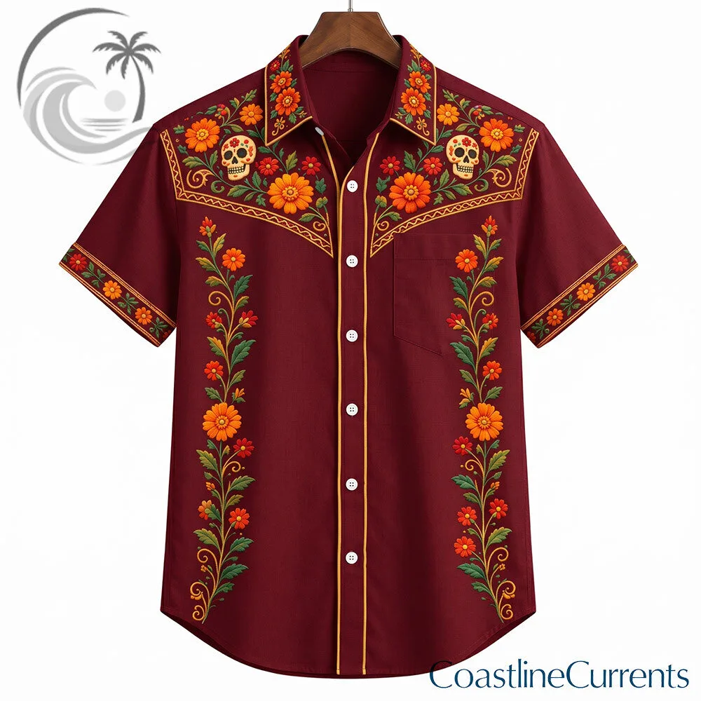 Dia de los Muertos Mexican Floral Embroidery Hawaiian Shirt | Apparel 3 Dia de los Muertos Mexican Floral Embroidery Hawaiian Shirt | Apparel