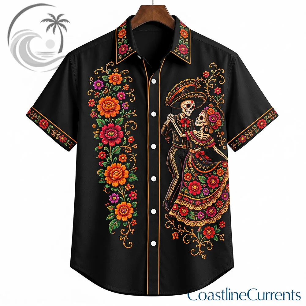 Dia de los Muertos La Catrina Floral Black Hawaiian Shirt | Apparel 3 Dia de los Muertos La Catrina Floral Black Hawaiian Shirt | Apparel