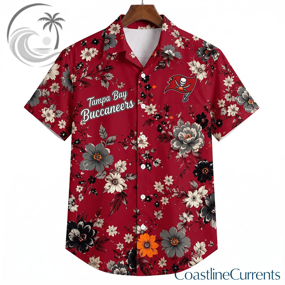 Tampa Bay Buccaneers Red Floral Tailgate Hawaiian Shirt | Apparel 3 Tampa Bay Buccaneers Red Floral Tailgate Hawaiian Shirt | Apparel