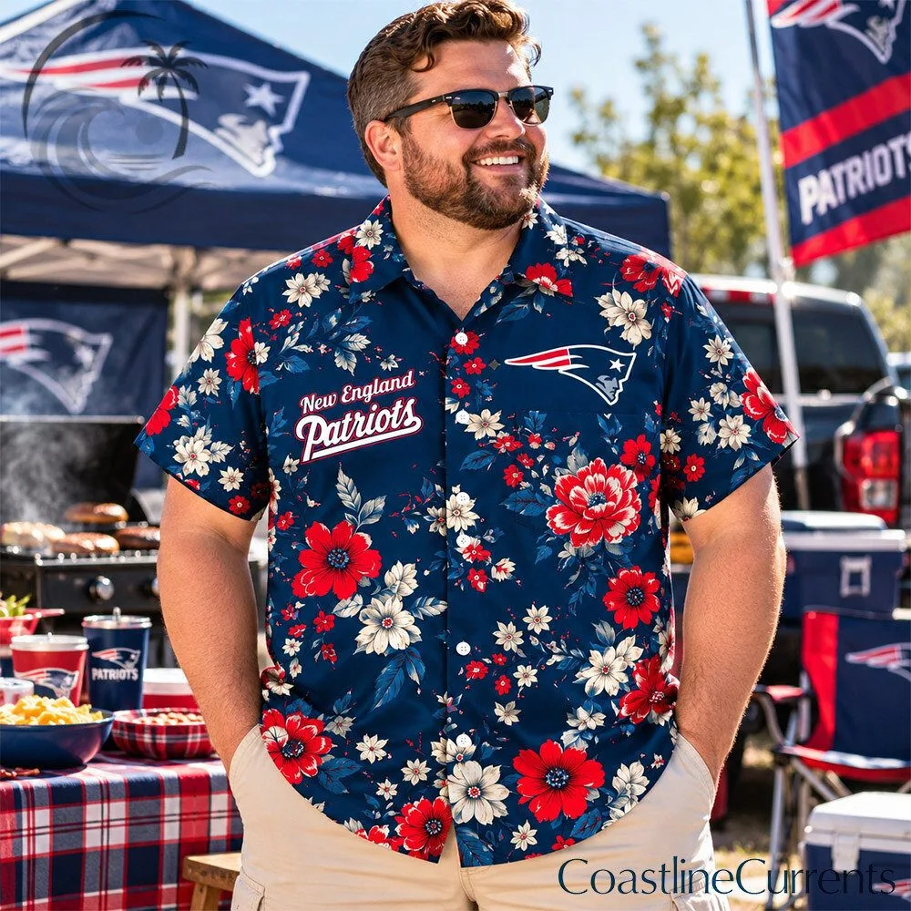 New England Patriots Navy Blue Floral Hawaiian Shirt | Apparel