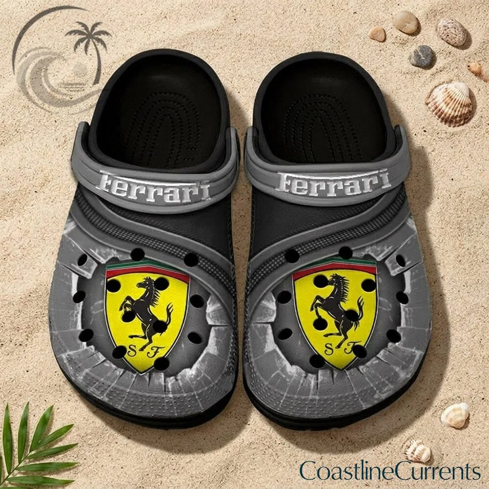 Ferrari Racing Gray Carbon Fiber Pattern Clogs Shoes | Footwear 2 Ferrari Racing Gray Carbon Fiber Pattern Clogs Shoes | Footwear