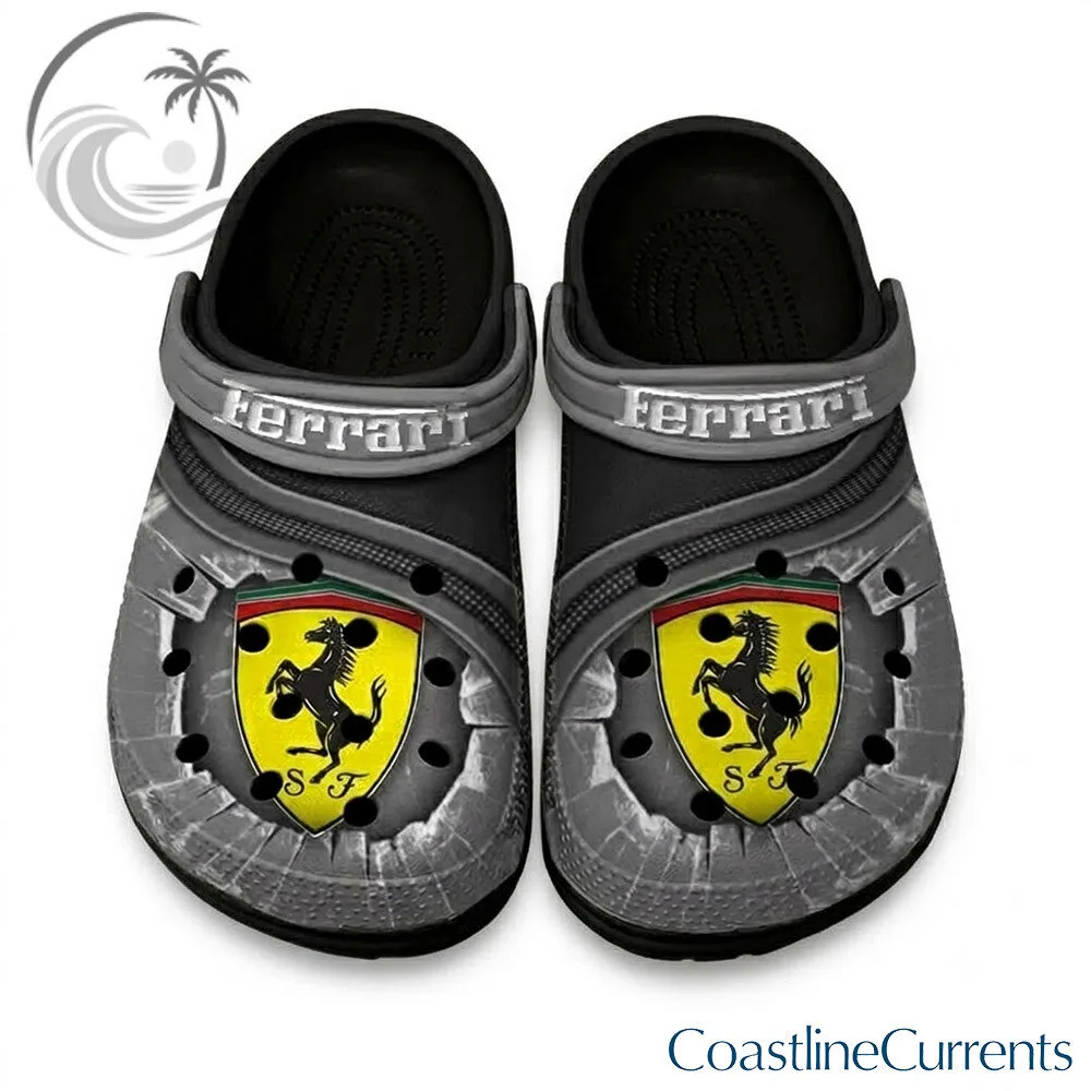 Ferrari Racing Gray Carbon Fiber Pattern Clogs Shoes | Footwear 3 Ferrari Racing Gray Carbon Fiber Pattern Clogs Shoes | Footwear