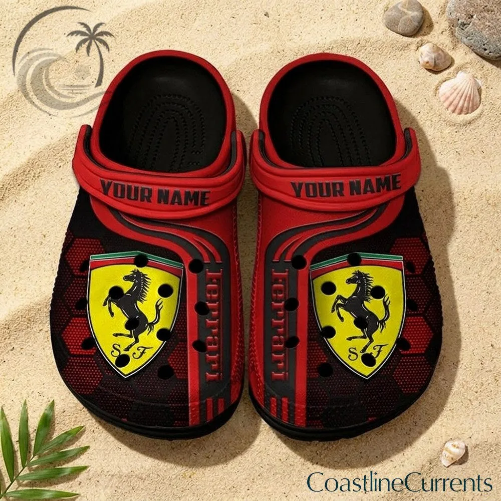 Ferrari F1 Racing Red Black Custom Name Clogs Shoes | Footwear