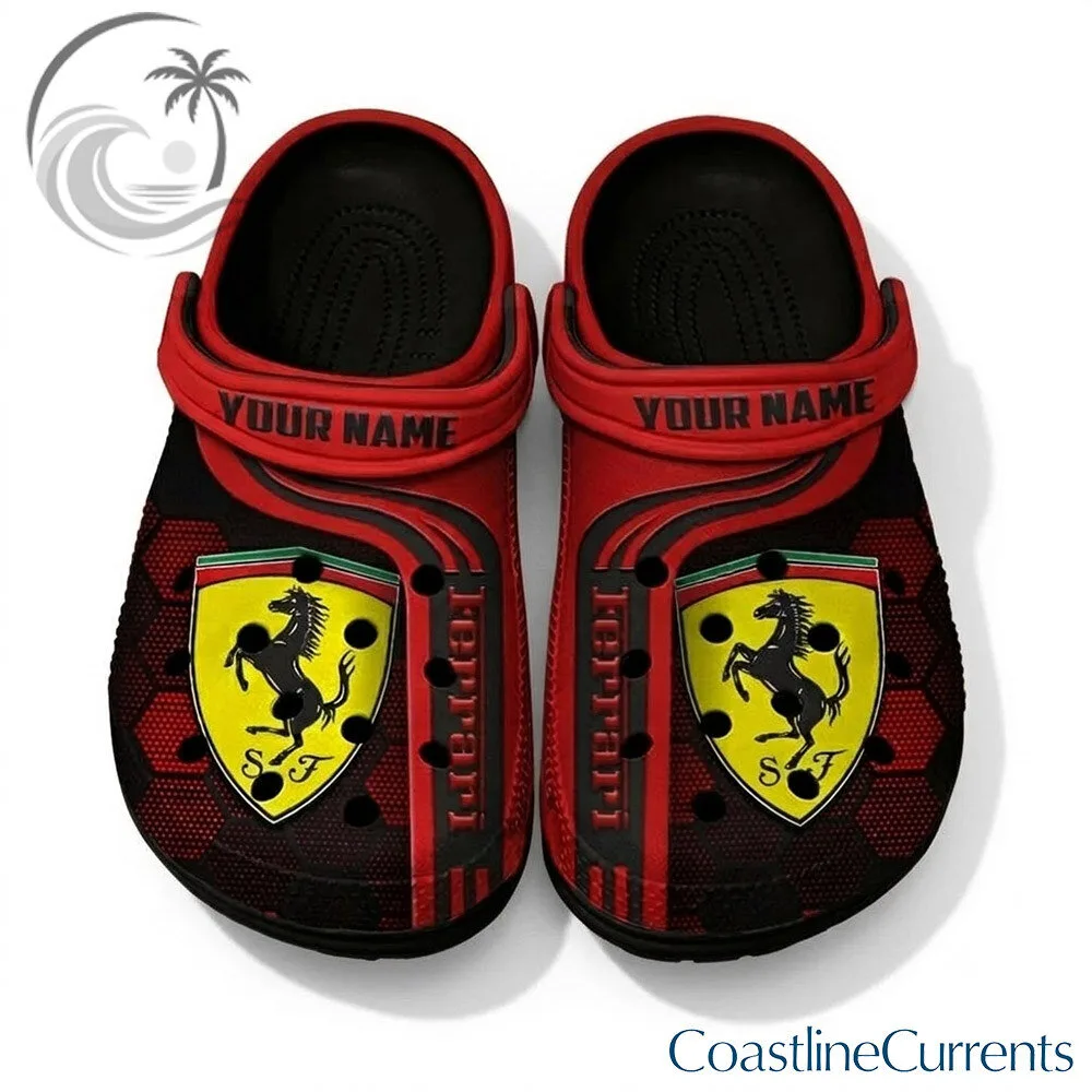 Ferrari F1 Racing Red Black Custom Name Clogs Shoes | Footwear 3 Ferrari F1 Racing Red Black Custom Name Clogs Shoes | Footwear