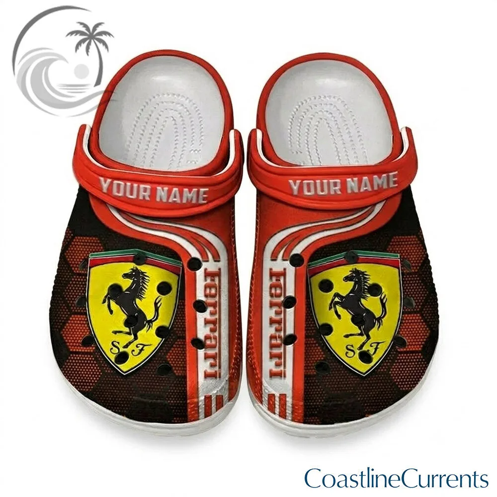 Ferrari F1 Racing Red White Custom Name Clogs Shoes | Footwear 3 Ferrari F1 Racing Red White Custom Name Clogs Shoes | Footwear