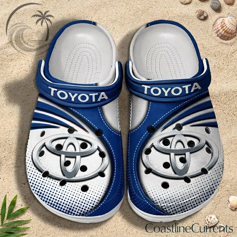 Toyota Blue White Racing Stripe Logo Clogs Casual Shoes | Footwear 2 Toyota Blue White Racing Stripe Logo Clogs Casual Shoes | Footwear