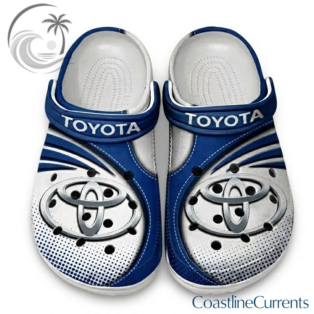 Toyota Blue White Racing Stripe Logo Clogs Casual Shoes | Footwear 3 Toyota Blue White Racing Stripe Logo Clogs Casual Shoes | Footwear