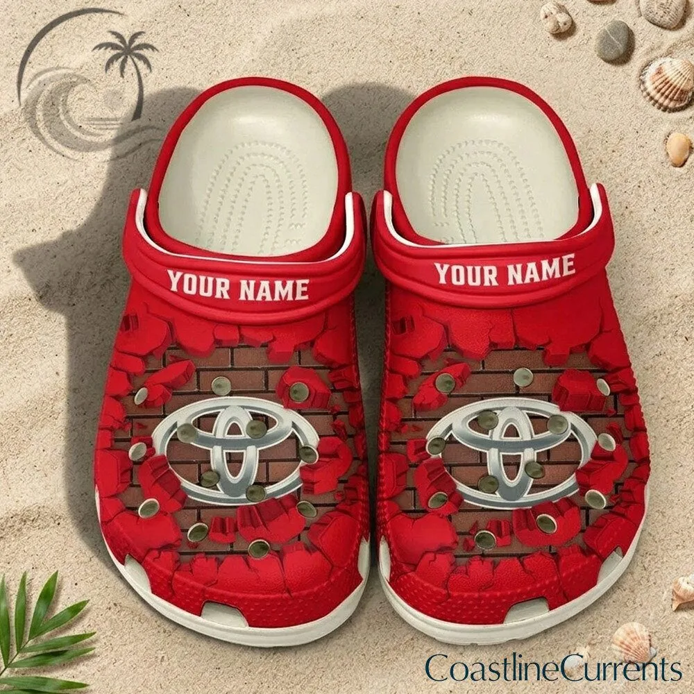Toyota Red Custom Name Mechanical Gear Logo Clogs | Footwear 2 Toyota Red Custom Name Mechanical Gear Logo Clogs | Footwear