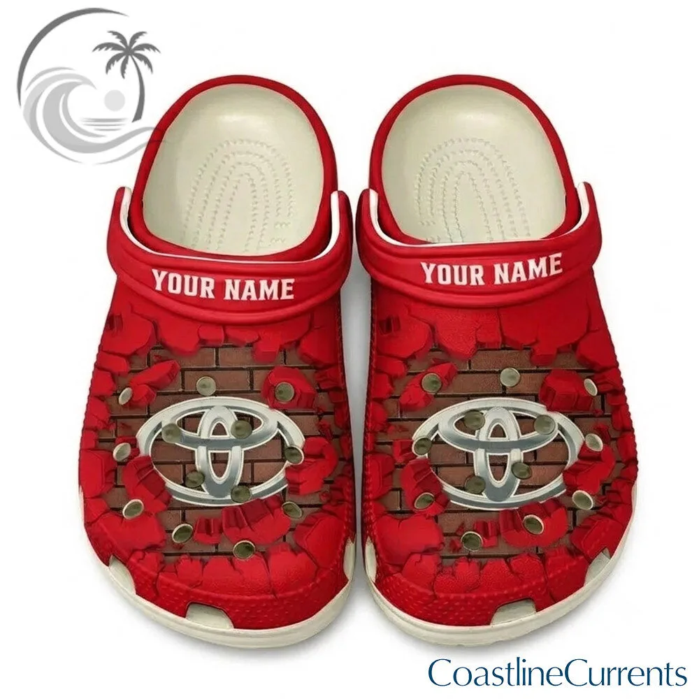 Toyota Red Custom Name Mechanical Gear Logo Clogs | Footwear 3 Toyota Red Custom Name Mechanical Gear Logo Clogs | Footwear