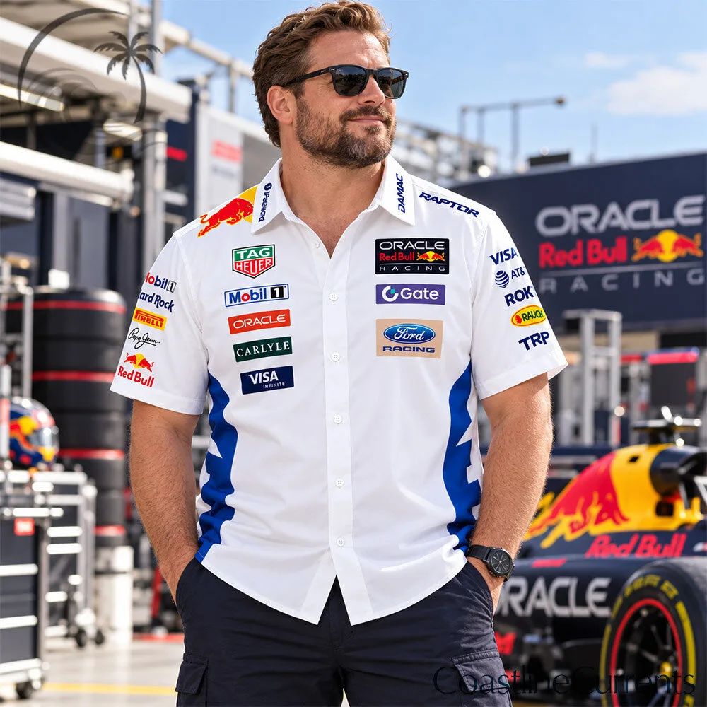Red Bull Racing F1 Team Sponsor Short Sleeve Button Up Shirt | Apparel 2 Red Bull Racing F1 Team Sponsor Short Sleeve Button Up Shirt | Apparel