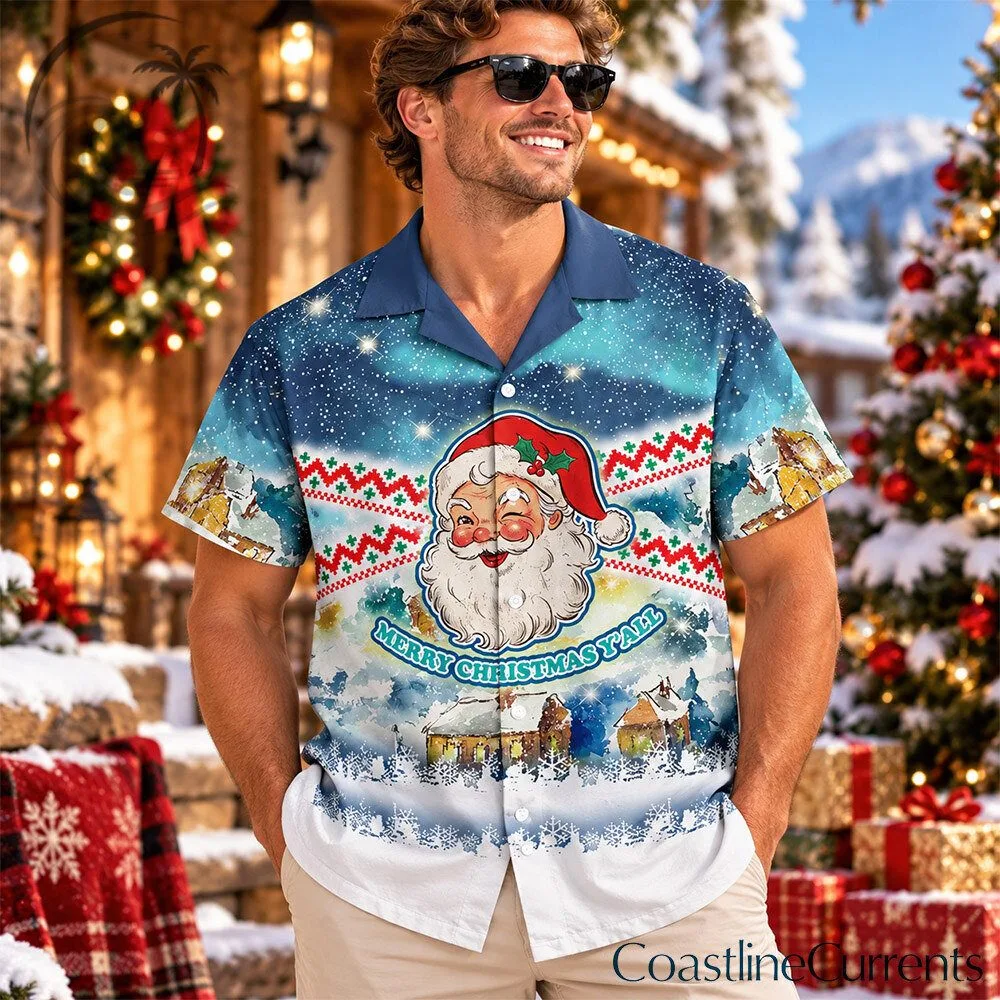Santa Claus Merry Christmas Snowy Village Hawaiian Shirt | Apparel